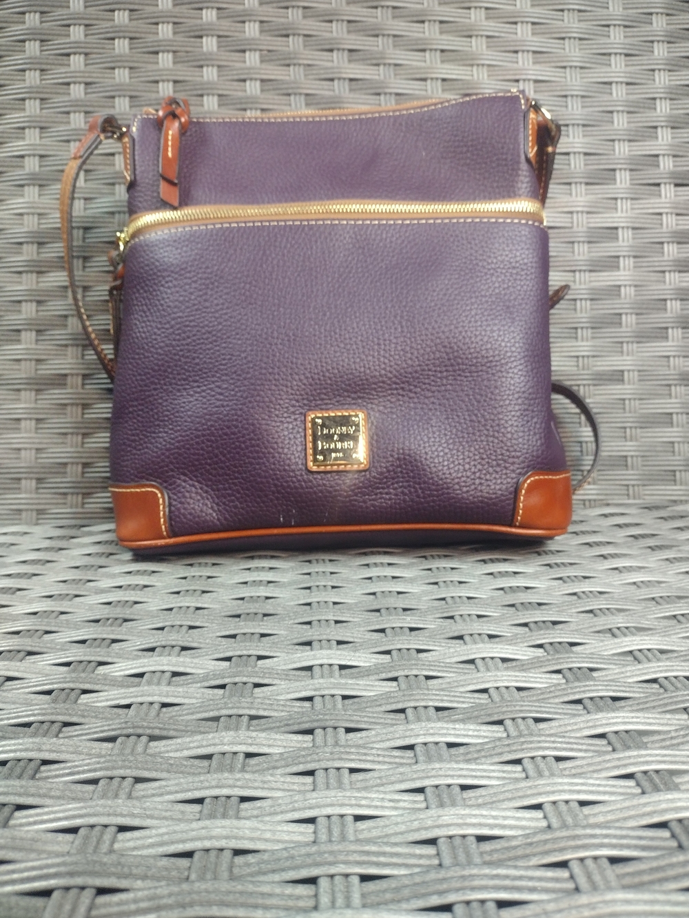 Dooney & Bourke Purple Leather Crossbody with Brown Trim